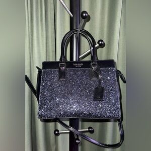 *SEE VIDEO!* Kate Spade Navy Blue Black Sparkle Satchel Glitter Handbag